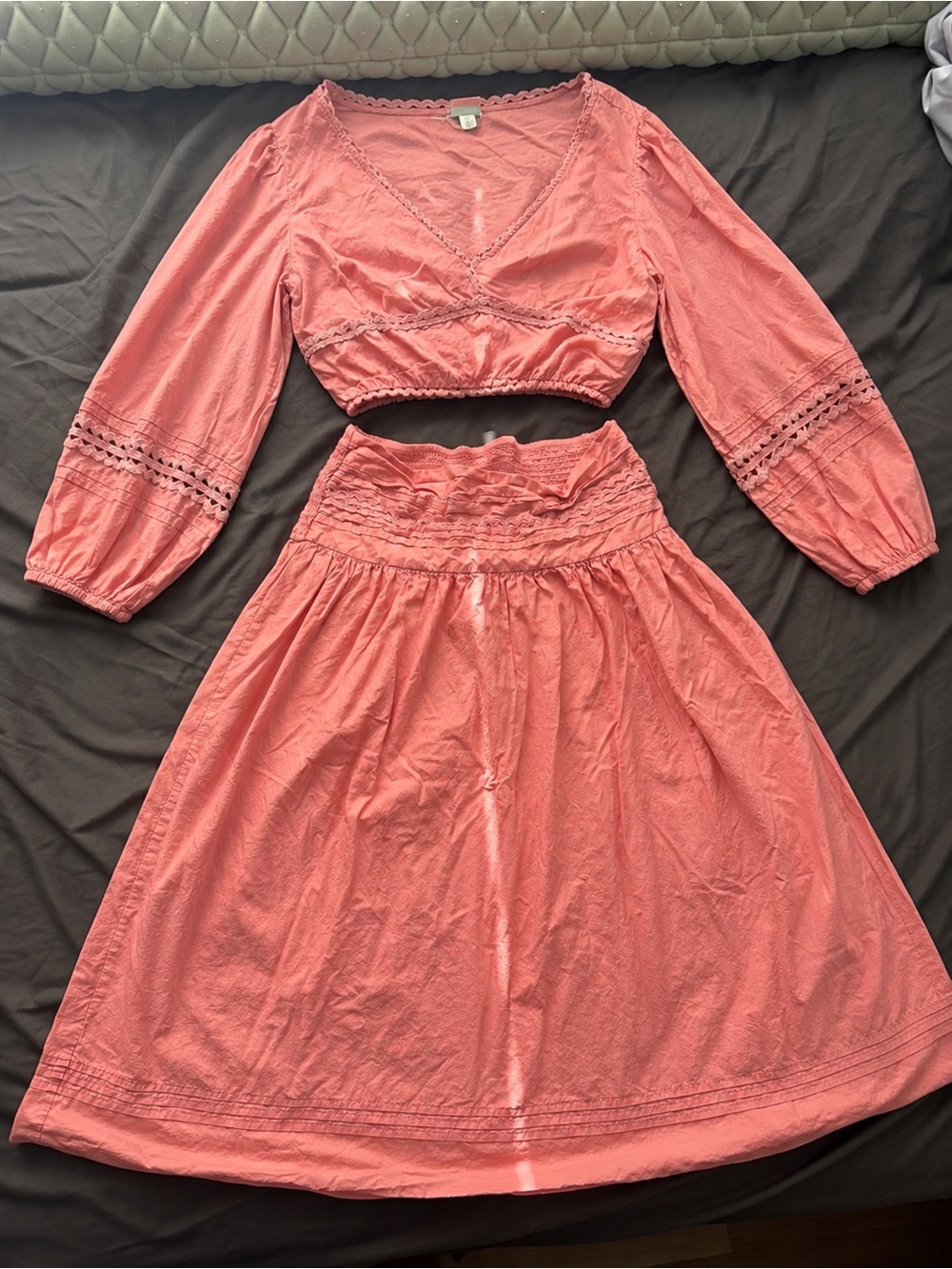 a new day Coral Two-Piece Smocked Waist A-Line Skirt Set